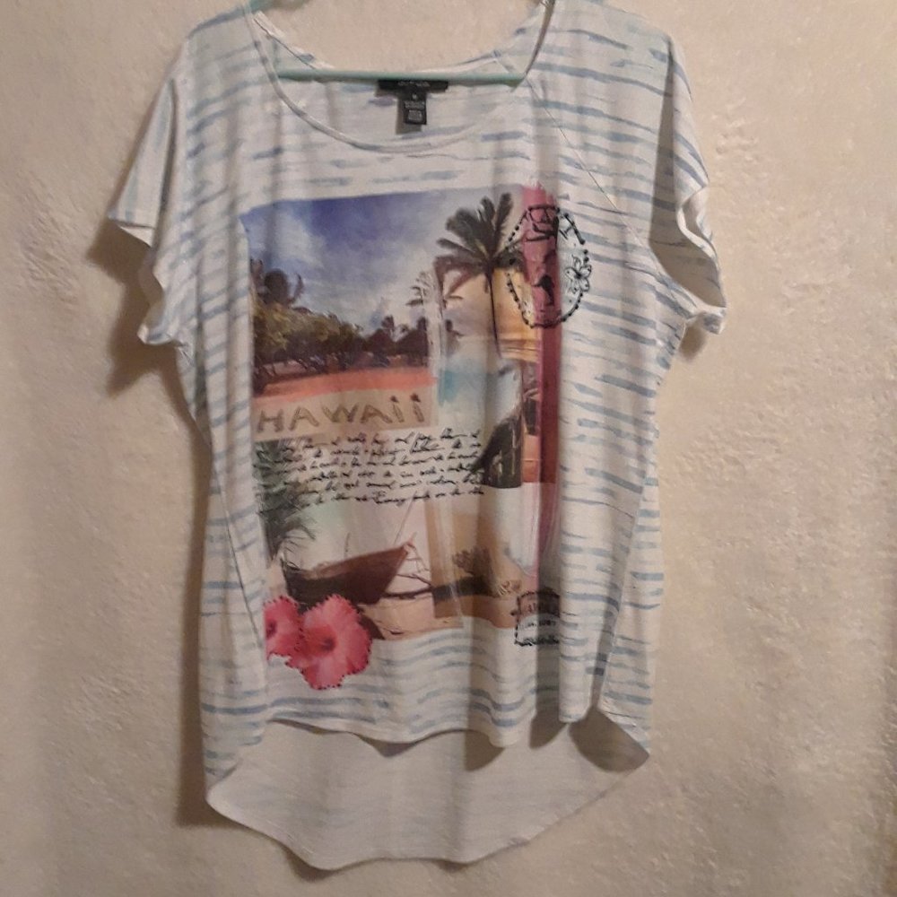 Style & Co. Hawaii post card blouse size XL